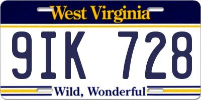 WV license plate 9IK728