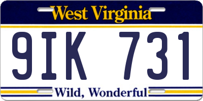 WV license plate 9IK731