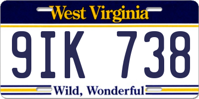 WV license plate 9IK738