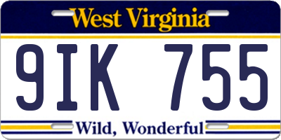 WV license plate 9IK755