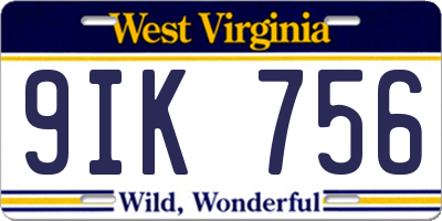 WV license plate 9IK756