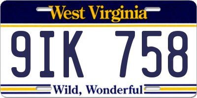 WV license plate 9IK758