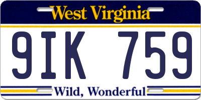 WV license plate 9IK759