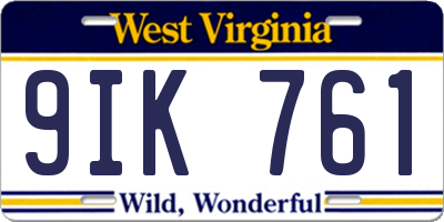 WV license plate 9IK761