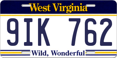 WV license plate 9IK762