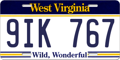 WV license plate 9IK767