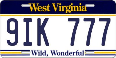WV license plate 9IK777