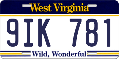 WV license plate 9IK781