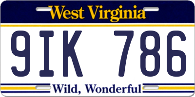 WV license plate 9IK786
