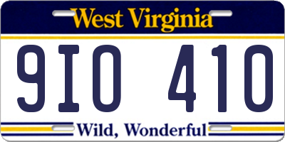 WV license plate 9IO410