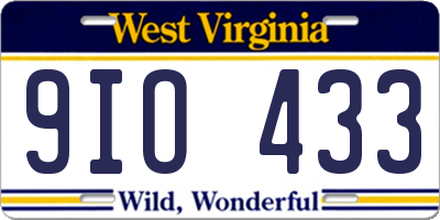 WV license plate 9IO433