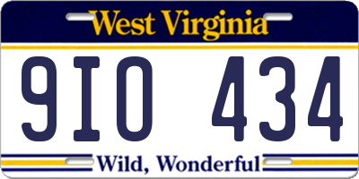 WV license plate 9IO434