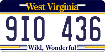 WV license plate 9IO436