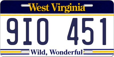 WV license plate 9IO451