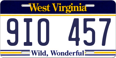 WV license plate 9IO457