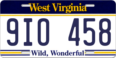 WV license plate 9IO458