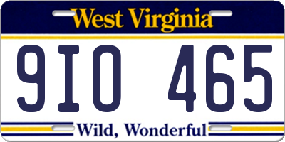 WV license plate 9IO465