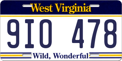 WV license plate 9IO478