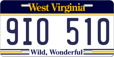 WV license plate 9IO510