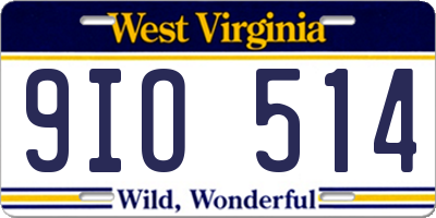 WV license plate 9IO514