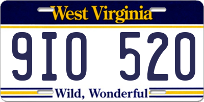 WV license plate 9IO520