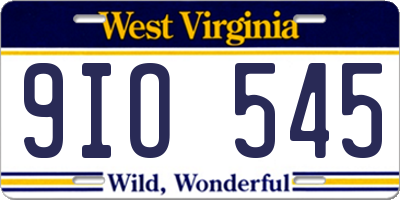 WV license plate 9IO545