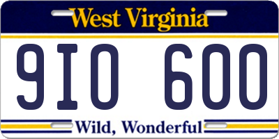 WV license plate 9IO600