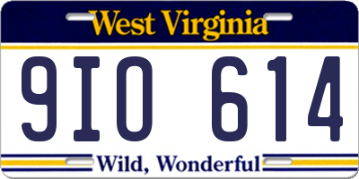 WV license plate 9IO614