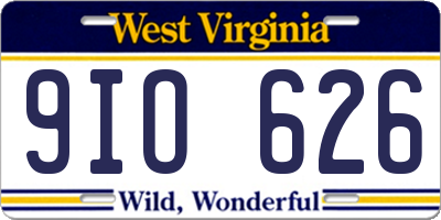 WV license plate 9IO626