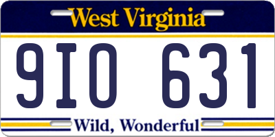 WV license plate 9IO631