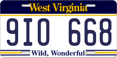 WV license plate 9IO668