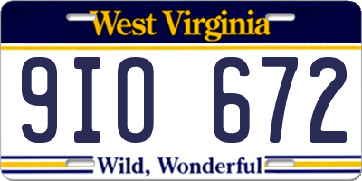 WV license plate 9IO672