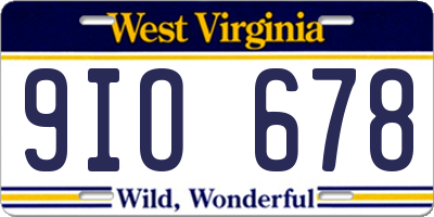 WV license plate 9IO678