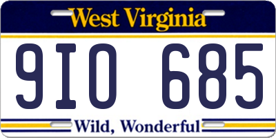 WV license plate 9IO685