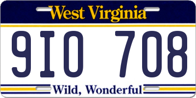 WV license plate 9IO708