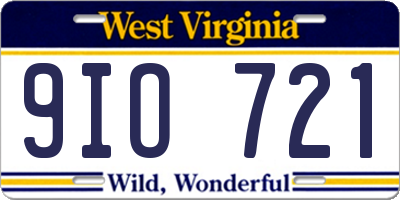 WV license plate 9IO721