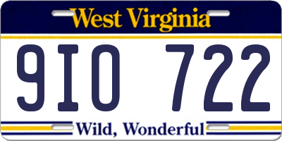 WV license plate 9IO722