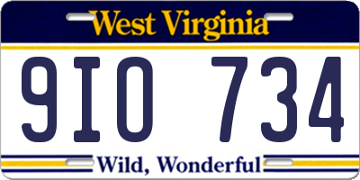 WV license plate 9IO734