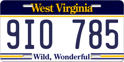 WV license plate 9IO785