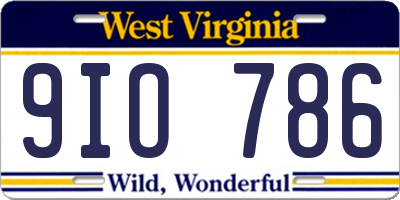 WV license plate 9IO786