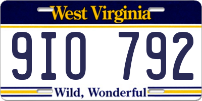 WV license plate 9IO792