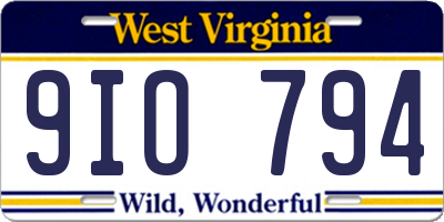 WV license plate 9IO794
