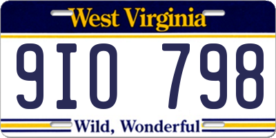 WV license plate 9IO798