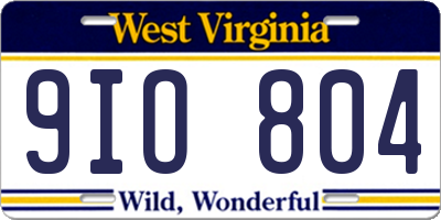 WV license plate 9IO804
