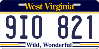 WV license plate 9IO821
