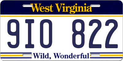 WV license plate 9IO822