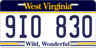 WV license plate 9IO830