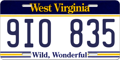 WV license plate 9IO835