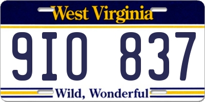 WV license plate 9IO837