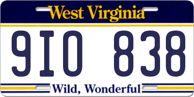 WV license plate 9IO838